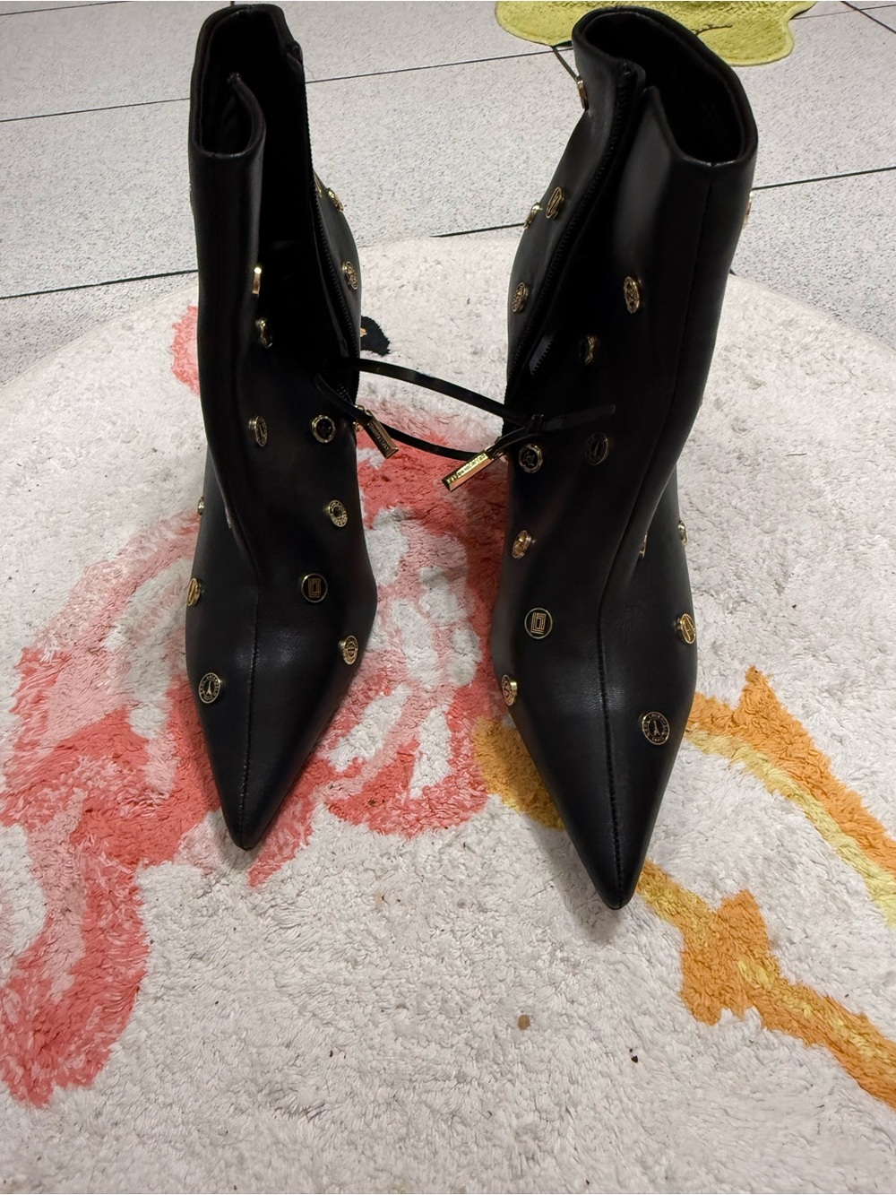 Karl Lagerfeld Black Pointed Toe Studded Ankle Boots